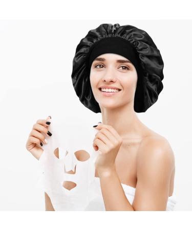 2 Pcs Silky Satin Sleep Bonnet Set for Curly Hair | Large Braids Bonnets for Women | Hair Care Night Caps | M Black+Wine Red - Buy Online on GoSupps.com