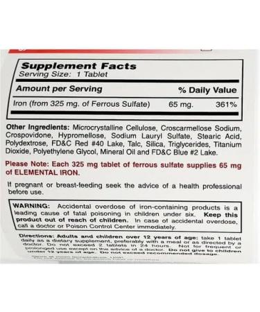 FeroSul 325mg Ferrous Sulfate Coated Easy-To-Swallow Tablets - 100 ct. (Red) - Buy Online on GoSupps.com