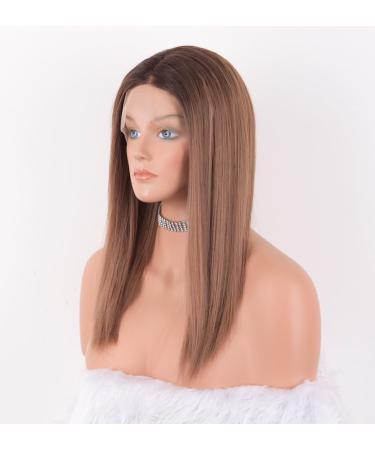 Vebonny Dark Rooted Shoulder-Length Brown Wigs for Women | Synthetic Lace Front Ombre-Brown Wig #807 | Adhesive-Free Soft & Comfortable Everyday Use - Buy Online on GoSupps.com