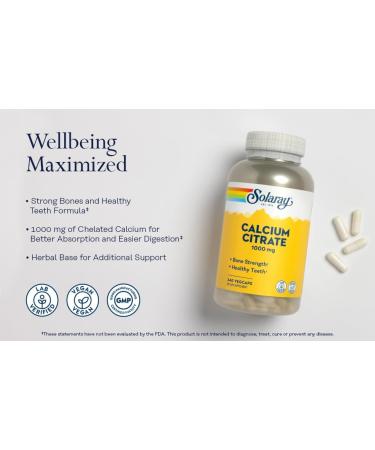 SOLARAY Calcium Citrate 1000mg | Bone Strength & Healthy Teeth | Dietary Supplement | Vegan Lab Verified | 240 Vegetarian Capsules - Buy Online on GoSupps.com