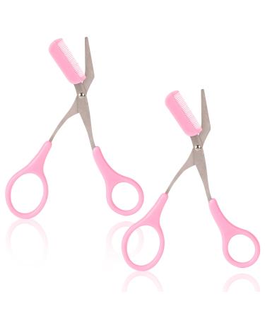 Ey brow shears with comb professional precision eye brew trimmer scissors eyebrow trim scissors with comb and non-slip finger handles hair removal eye brow shears (dark pink) 2 x dark pink