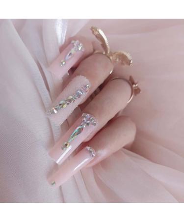 24pcs Luxury Super Long Wedding False Nails - Rectangular Acrylic Nails for Women - Nude Glossy Press On Nails - City Beauty - Buy Online on GoSupps.com