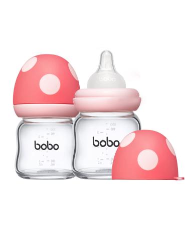 YOHKOH Natural Glass Baby Bottle with Natural Response Nipple Newborn Anti-Colic Baby Bottle Gift Set Wide Neck Mushroom Cap Baby Bottles Clear (3.4oz (Pack of 2) Red) 3.4 Ounce (Pack of 2) Red