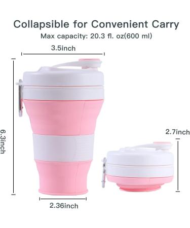 YEEWORIG 600ml Collapsible Travel Cup with Lid & Straw - Pink | Leak-Proof Portable Camping Mug/Silicone Water Bottle for Hot & Cold Drinks - 20.3 oz - Buy Online on GoSupps.com