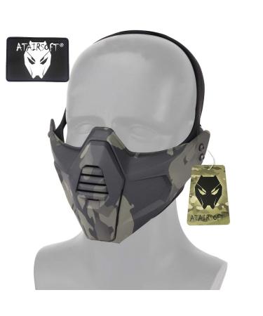 Atairsoft 3D Mask Tactical Paintball Half Face Protective Military Halloween Mask for Outdoor activities Film frequency CS Hunting Accessories McBk