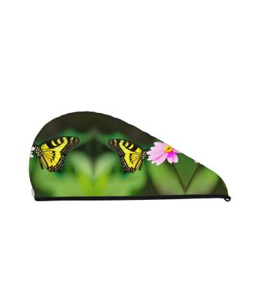 Spring Floral Butterfly Coral Velvet Dry Hair Cap Unisex Wet Towel Wrap The Ideal Bathroom Pool Party Beach and Home Accessory