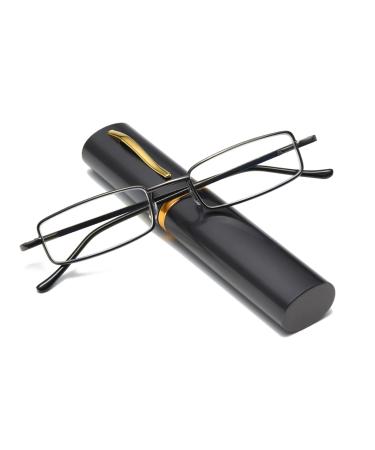 Hubeye portable metal reading glasses flexible light vision feather hinge classic unisex reading aid glasses with case 1.00 dark gray 1.0 dioptries