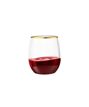 N9R 24 Pack Plastic Wine Glasses with Gold Rim 12oz Disposable Wine Glasses Stemless Shatterproof & Sturdy Plastic Cups for Parties Wedding Cups-24pack