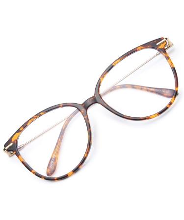Gaoye Blue Light Blocking Glasses Women/Men Fashion Cat Eye Fake Eyeglasses Frames UV Ray Filter Computer Gaming Glasses (Leopard Frame/Transparent Lens) 1-tea Leopard/Transparent Lens Clear