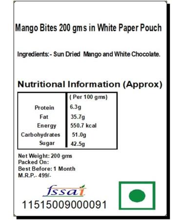 Jaiccha Ghasitaram Bhaidooj Gifts - Mango Bites 200 GMS in White Paper Pouch - Buy Online on GoSupps.com