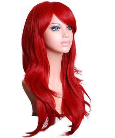 ColorfulPanda Long Red Curly Wavy Synthetic Hair Wig for Women - Perfect for Halloween Costume and Cosplay (Red) - Buy Online on GoSupps.com