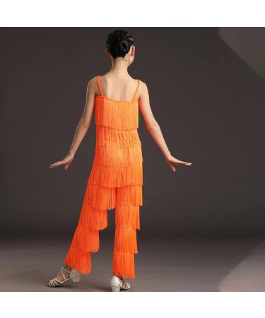 Adult Women's Fringe Latin Dance Pants - Black Tassel Performance Costume - Orange - Medium - Buy Online on GoSupps.com