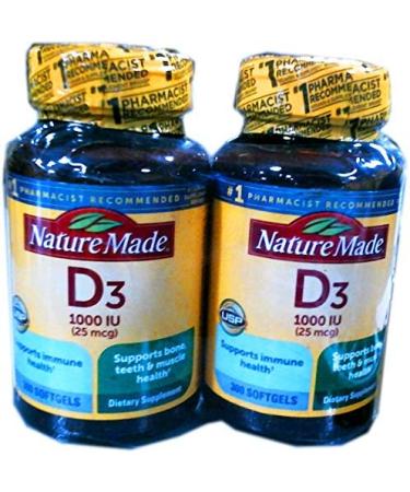 Nature Made Vitamin D3 1000 IU 600 Softgels (2pk - 300 ct Each) - Immune Support & Bone Health - Buy Online on GoSupps.com