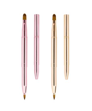 Unaone 2 Pack Lip Brush for Lipstick Retractable Lip Brushes Dual-ended Makeup Brush for Lipstick Lip Gloss Include Lid Rose Gold and Pink