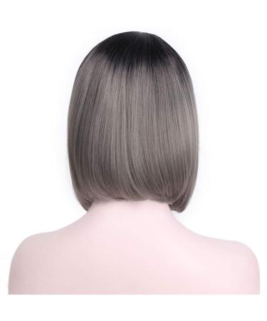 HBINGBING Ombre Blue Gray Straight Synthetic Wigs Short Middle Part Nature Bob Wigs for Women High temperature Fiber R2-171