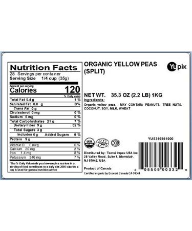 Yupik Organic Split Yellow Peas 2.2 lb - Non-GMO, Vegan, Gluten-Free - Buy Online on GoSupps.com