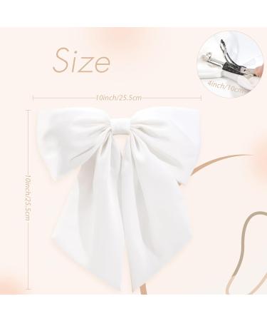 2Pcs Big Satin Hair Bows for Women Girls | 10 Inch Barrette Hair Clip | Black White Silk Ribbon Wedding Bows | French Style Hair Accessories - Buy Online on GoSupps.com