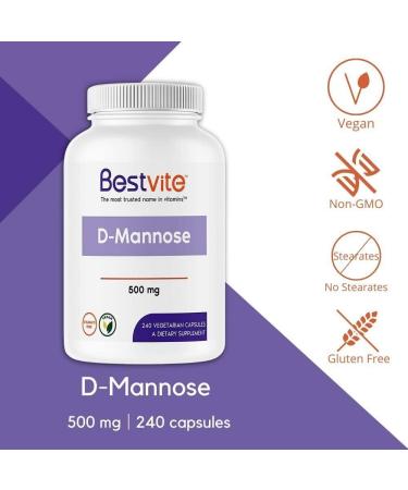 Bestvite D-Mannose 500mg (240 Vegetarian Capsules) | Vegan, Non-GMO, Gluten & Corn Free - Buy Online on GoSupps.com