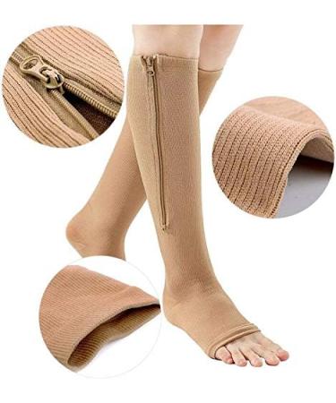 Monliya Knee-Length Compression Stockings with Zipper | Open Toe | 23-32 mmHg | Size L Beige - Leg Support for All-Day Comfort - Buy Online on GoSupps.com
