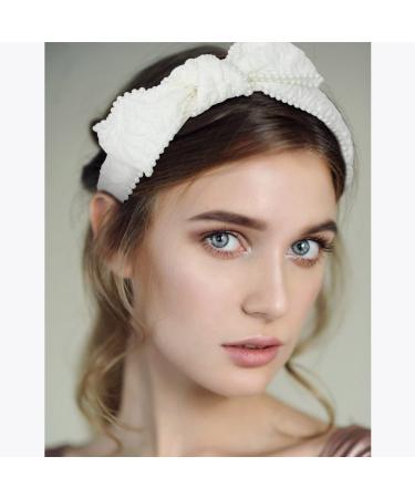 White Bowknot Headband with Pearls - Prom & Wedding Hair Accessory - Buy Online on GoSupps.com