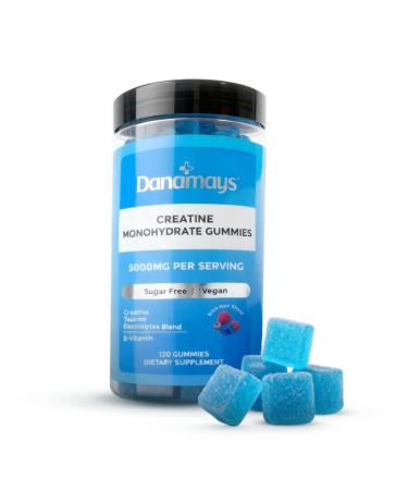 Danamays Creatine Gummies with Electrolytes | 5000 mg Creatine Monohydrate | Taurine Magnesium Potassium & Sodium | Blue Raspberry Flavor | Vegan Gummies