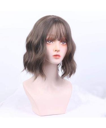 Short Curly Wig for Women - Natural Fluffy Korean Wave Headgear in Dark Brown - Cute & Stylish for Round Faces - Buy Online on GoSupps.com