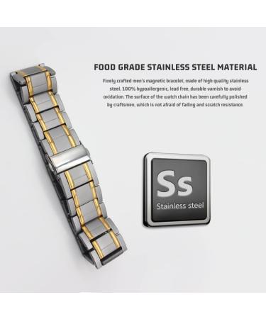 HyyMe Magnetic Therapy Bracelet Lymphatic Drainage Bracelet Mens Bracelets with 3 Rows 3500 Gauss Magnets Adjustable Length and with Professional Gift Box Men's Elegant Gifts (Silver gold) - Buy Online on GoSupps.com