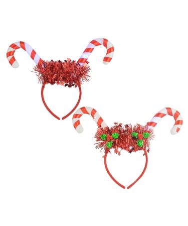 Lurrose Womens Fashion Headbands 2Pcs Christmas Headbands Xmas Candy Cane Headpieces Glowing Glitter Cosplay Costume Hairband Holiday Hair Hoops Headdress Clasp Women's Fashion Headbands