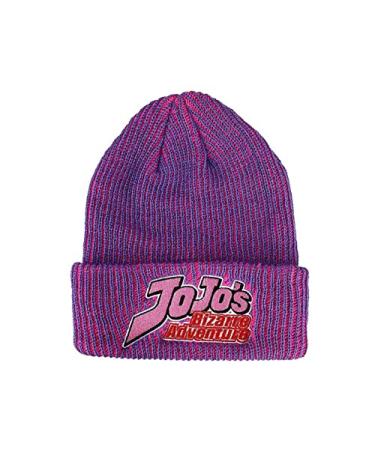 JoJos Bizarre Logo Flat Embroidery on Pink Purple Two-Tone Ribbed Acrylic Knitted Beanie Hat
