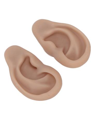Silicone Ear Model Widely Used 1 Pair Convenient Reusable Artificial Ear Model for Ear Piercing Exercise (Dark Skin Color)