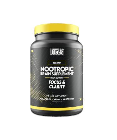 UTOYA Nootropics Brain Support Supplement - Brain Supplements for Memory and Focus Mental Clarity Cognitive Support - Unflavored/Vegan/Gluten Free Brain Health Supplements for Adults - 90 Capsules