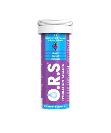 O.R.S Hydration Tablets with Electrolytes Vegan Gluten and Lactose Free Formula Soluble Sports Hydration Tablets with Natural Blackcurrant Flavour 12 Tablets Blackcurrant 12 Count (Pack of 1)