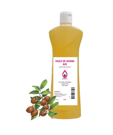 Purespa, Organic Jojoba Oil, 1 Liter, 100% Pure and Natural, Cold Pressed, Extra Virgin Cosmos Certified by Ecocert, Face, Body, Hair, Beard, Nails, Jojoba Oil