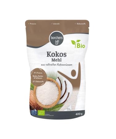 borchers organic premium coconut flour | for cooking and baking | high in fibre | protein source | deoiled | vegan | 400 g 400 g (1 pack)