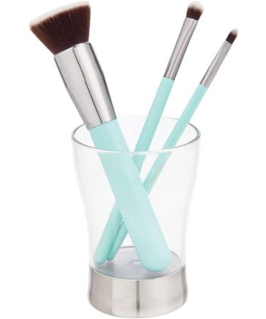 MDesign Set of 2 Decorative Toothbrush Cups BPA-Free Rustproof Bathroom Holder for Razors & Cosmetics in Transparent/Matt Silver - Buy Online on GoSupps.com