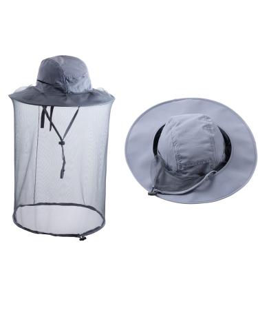 ZffXH Head Net Safari Hat for Men Women Gardening Hiking Fishing Sun Cap with Mosquito Netting Mesh Dark Grey
