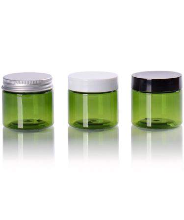 Hustar 5 pieces 50g green plastic cream jars cosmetic containers empty tins for travel black lid