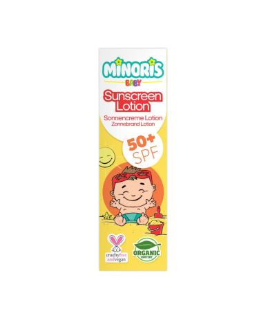 Minoris Baby Sun Lotion SPF 50+ Organic & Mineral for Infants, Delicate Skin, Hypoallergenic, Vegan, Broad Spectrum, Water Resistant, 150 ml