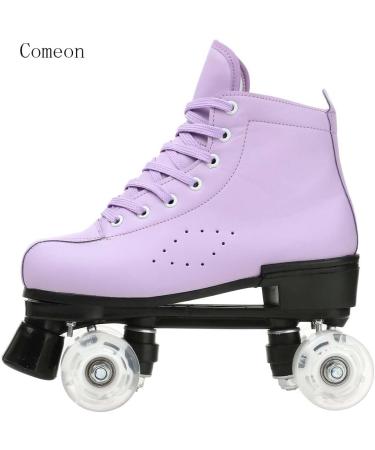 Women's PU Leather High-top Roller Skates | Purple Flash Wheel | Indoor Outdoor Skating Shoes - Size 8 M US40 - Buy Online on GoSupps.com