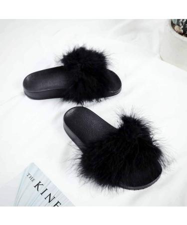 Sliders for Women Women Fur Slippers Comfortable Soft Winter Warm Home Slipper Fashion Faux Fur Furry Flops Plush Shoes Fluffy Woman for Indoor Outdoor Fashion Sandals (A 25.5CM) (A 24CM) - Buy Online on GoSupps.com