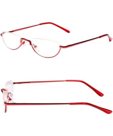 2 Pack Vintage Metal Half Moon Reading Glasses for Men & Women - Slim Half Frame +2.0 (Red) - Stylish & Comfortable Readers - Buy Online on GoSupps.com