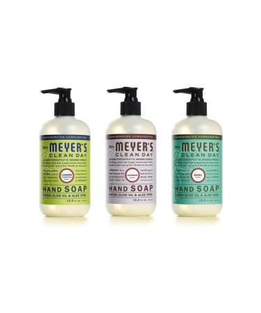 MRS. MEYER'S CLEAN DAY Liquid Hand Soap 3 Scent Variety Pack Lemon Verbena Lavender Basil 3 CT (Variety Pack)