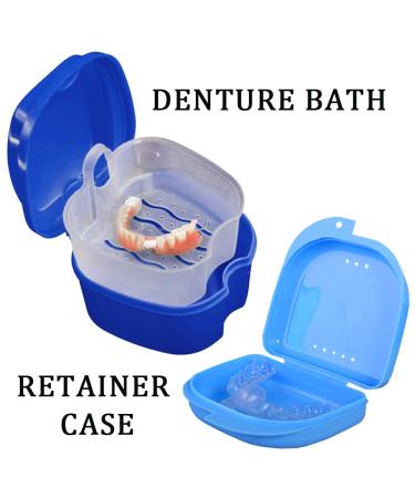 Denture Bath Case with Cleaner Brush & Holder - Travel Set for Dentures, Braces & Retainers (Navy Blue) - Buy Online on GoSupps.com