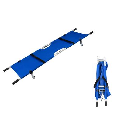 Portable Emergency Rescue Stretcher with Wheels Aluminum Alloy Stretcher Bed Patient Transport Flat Stretcher for Hospital Sports Venues Blue