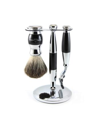 Edwin Jagger 36 Series Ebony Shaving Set with Pure Badger Hair Brush for Mach3 Blades