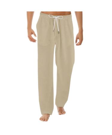 Hiking trousers Men's men's summer styles simple and fashionable pants made of pure cotton and linen men pants elastic debris patterned khaki xl
