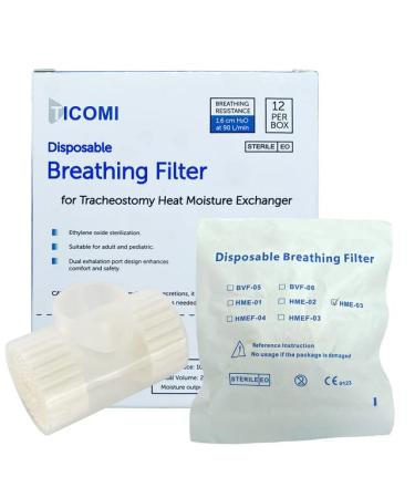 TICOMI Tracheotomy Humidifier, Heat Moisture Exchanger, HME for Suitable for Tracheostomy, EO Sterilization, 12 per Box