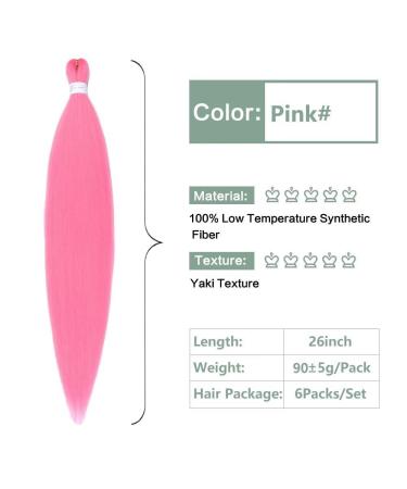YDDM 26 Inch Pre-Stretched Braiding Hair Extensions - 6 Packs Pink Jumbo Braids for Art Hair Styling - Buy Online on GoSupps.com