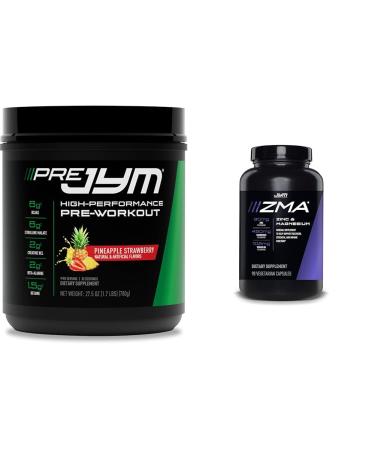 PRE JYM 30 Servings Pineapple Strawberry & JYM ZMA Zinc/Magnesium Capsules Supplement 90 Vegetarian Capsules