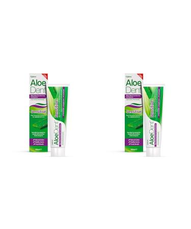 Aloe Dent Sensitive Aloe Vera Toothpaste Fluoride Free Natural Action Vegan Cruelty Free SLS Free Soothing Healthy Gums 100 ml (Pack of 2) 100 ml (Pack of 2) Sensitive